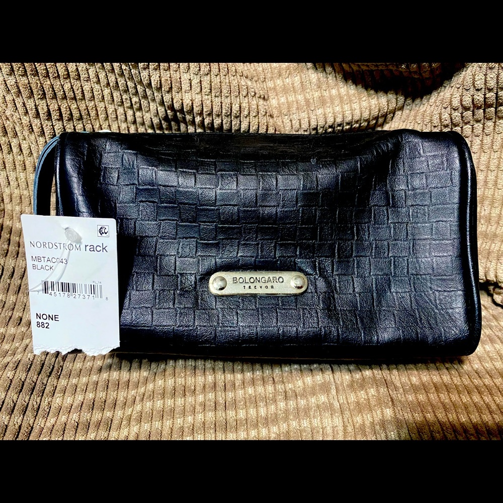 Bolongaro Trevor Black Leather Wash Bag NWT